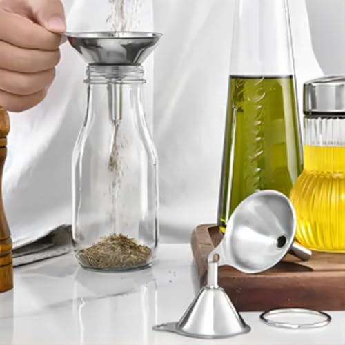 Funnels for Kitchen Bottle Filling, Lmoszuak Mini Stainless Steel Funnels, Multi-use Small Kitchen Funnel Set of 3, for Transferring Liquid, Fluid, Essential Oils, Powder,Tiny Spices,Dishwasher Safe - size: 3pcs mini Funnel set