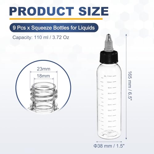 PATIKIL 110ml 4oz,9 Pcs Plastic Squeeze Dispensing Bottle,Transparent,Black - color: Transparent/Black, size: 110ml