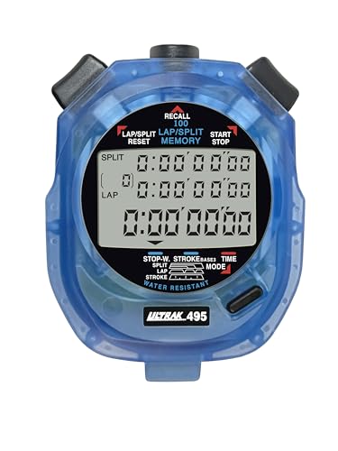 ULTRAK 495 Stopwatch – Blue Professional 100-Lap Digital Timer, Countdown Interval Tracker, Water-Resistant Sports Watch, Chronograph for Coaching & Training - color: Blue