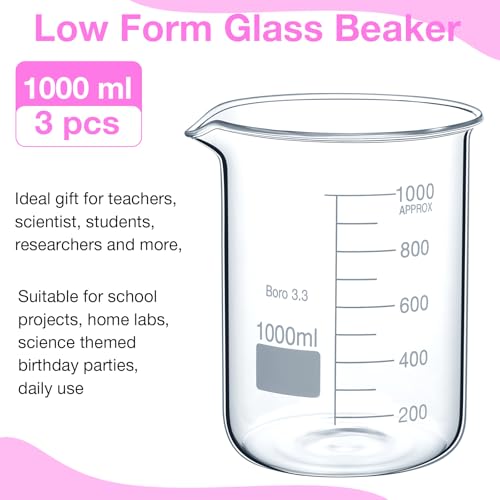 Relaxweex 3 Pcs 1000ml 3.3 Borosilicate Glass Beaker Lab Griffin Low Form - size: 1000ml