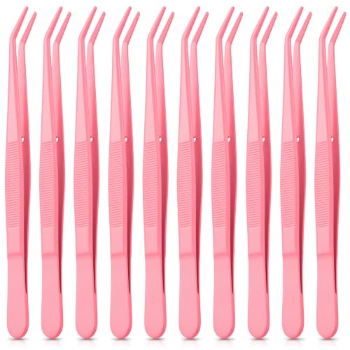 Honoson 10 Pcs Stainless Steel Tweezers for Crafting Forceps,Pink - color: Pink