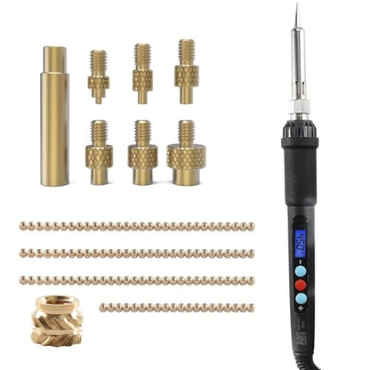3D Printer Smoothing Soldering Iron Kits: 1Pcs High Temp Soldering Iron - 1Pcs Connector - 6Pcs Brass Soldering Iron Tip M2 M3 M4 M5 M6 M8-120Pcs M3 Hot Melt Insert Nut Bczamd - color: Heat Insert Set