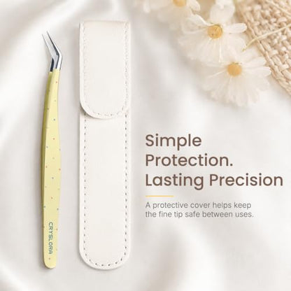 Craft Tweezers, Precision Tweezers for Stickers with Pouch Yellow - color: Yellow