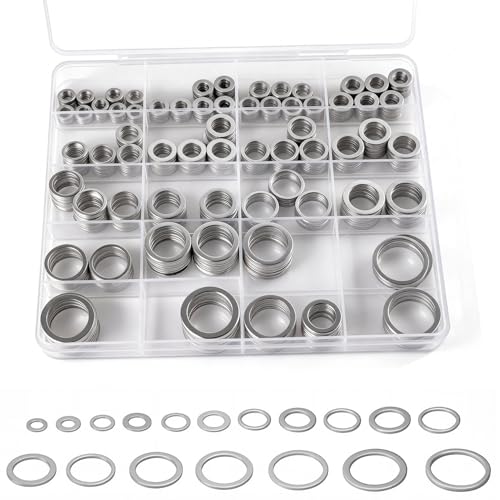 580PCS Aluminum Crush Washer Assortment - 18 Sizes (M6 to M24) Oil Drain Plug Gasket Kit for Automotive, Motorcycle, Equipment - High Temp Sealing Kit