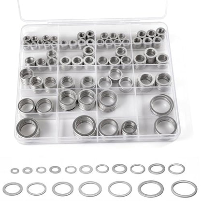 580PCS Aluminum Crush Washer Assortment - 18 Sizes (M6 to M24) Oil Drain Plug Gasket Kit for Automotive, Motorcycle, Equipment - High Temp Sealing Kit