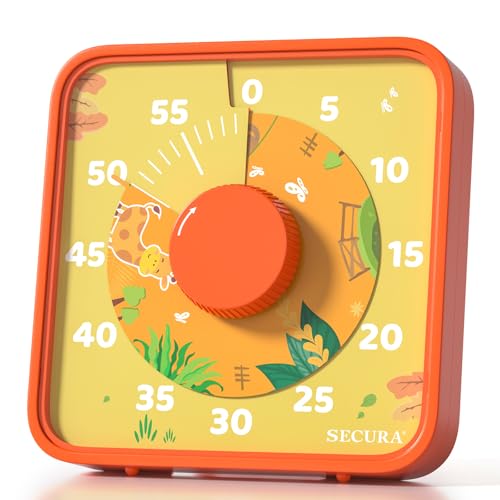 Secura 60-Minute Visual Countdown Timer, 7.5-Inch Oversize Classroom Visual Timer for Kids and Adults, Durable Mechanical Kitchen Timer Clock with Magnetic Backing (Animal & Orange) - color: Animal & Orange