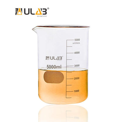 ULAB Low Form Glass Beaker, Vol.5000ml, 3.3 Borosilicate Glass, Printed Graduation, UBG1024 - style: Vol.5000ml, Pack of 1