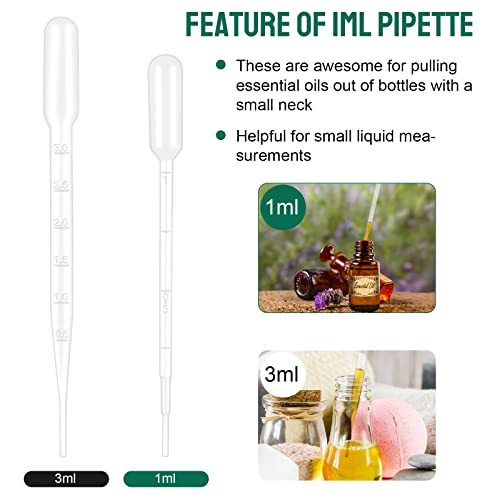 moveland 120PCS 1ML Premium Disposable Plastic Transfer Pipettes, Clear Graduated Eye Dropper for Essential Oils, Home Use, Science Class, Lab Experiments, DIY Art - size: 1ML