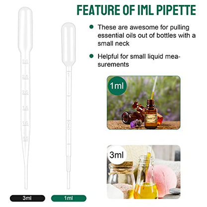 moveland 120PCS 1ML Premium Disposable Plastic Transfer Pipettes, Clear Graduated Eye Dropper for Essential Oils, Home Use, Science Class, Lab Experiments, DIY Art - size: 1ML