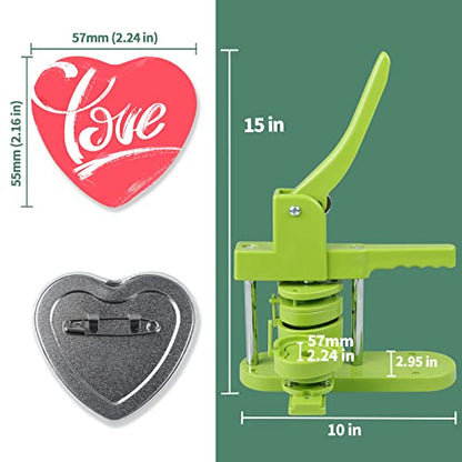 Happizza Heart-Shaped Button Maker Machine, Detachable Heart DIY Pin Button Maker Press Machine Kit, Badge Button Press Machine Pin Maker Machine with Free 100pcs Button Parts - size: Heart shape