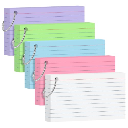 250 Count Colored Index Cards 3x5 Inch Flash Cards Note Cards with Ring - color: Multicolor-250 Count, size: 3x5