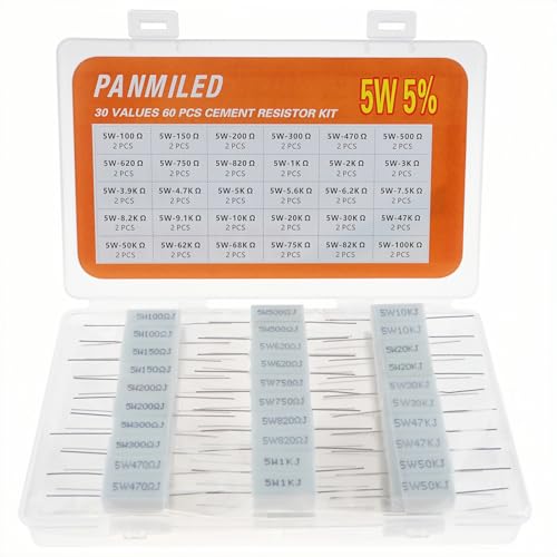 30 Values 60 Pieces Cement Resistor KIT 5W (100 Ohm - 100K Ohm) - style: 100 ohm-100K ohm 60PCS
