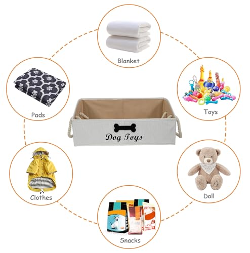 Geyecete Large Dog Toys Storage Bins-Foldable Fabric Trapezoid Organizer Boxes with Cotton Handle,Can be Personalized,Collapsible Basket(Beige-Dog) - color: Beige(Personalized)