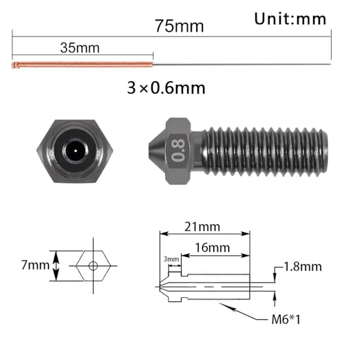Aokin 3 Pcs 0.8mm 3D Printer Hardened Steel Nozzles for Volcano Nozzle and 3 Pcs 0.6mm Stainless Steel Nozzle Cleaning Needles for Anycubic Vyper, Kobra Max, Kobra Plus, 1.75mm Filament 3D Printer - color: 0.8mm