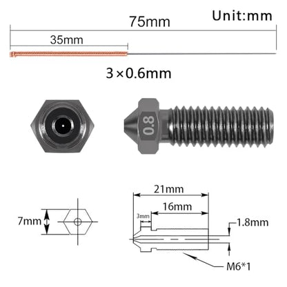 Aokin 3 Pcs 0.8mm 3D Printer Hardened Steel Nozzles for Volcano Nozzle and 3 Pcs 0.6mm Stainless Steel Nozzle Cleaning Needles for Anycubic Vyper, Kobra Max, Kobra Plus, 1.75mm Filament 3D Printer - color: 0.8mm
