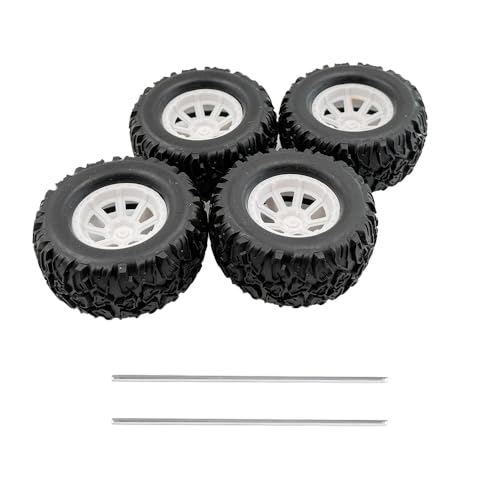 4PCS Toy Car Wheel Model Car Rubber Tire Wheel with 2PCS Metal Shaft Round Rod Axles for for DIY Model Toy RC Car Truck Robot Building Part (3x55mm) - style: 3x55mm
