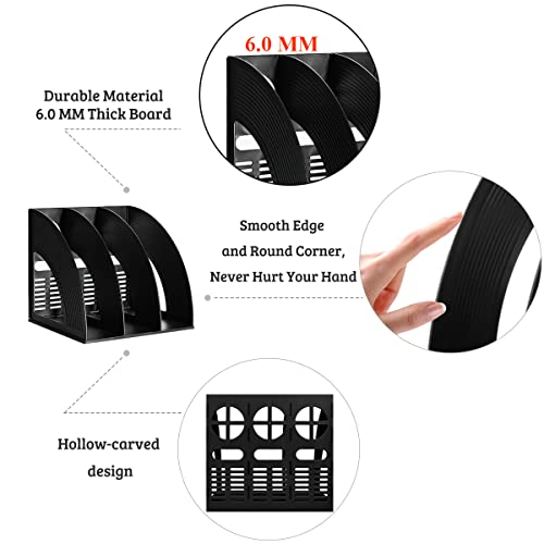 Marte Vanci 2 Pcs Magazine File Holder Book Desktop Organizer Plastic Storage Sturdy Vertical 3 Section Folder (Black) - color: 2 Pcs Black 3 Section