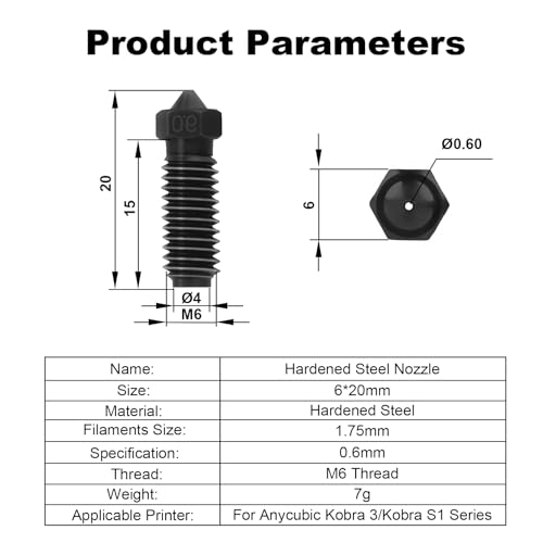 IdeaFormer-3D 5Pcs 0.6mm Hardened Steel Nozzle for Anycubic Kobra S1/Kobra 3/Kobra 3 V2, 3D Printer Accessories Extruder Hotend Kobra S1 Nozzle for Kobra S1/Kobra S1 Combo/Kobra 3/Kobra 3 Combo - size: 0.6mm, style: Kobra S1/Kobra 3/Kobra 3 V2/Combo