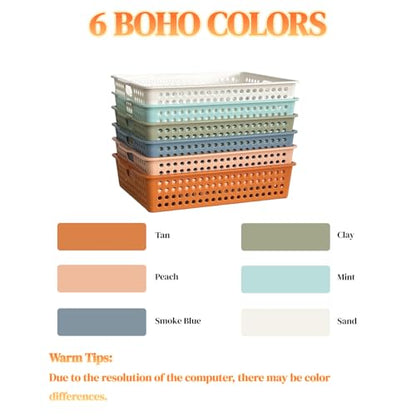 6 Pack Plastic Turn in Paper Trays for Classroom, Storage Bin Baskets, Boho - color: Boho