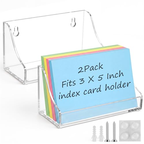 Dunzoom 2 Pack 3 x 5 Inch Acrylic Index Card Holder, 2-in-1 Desk & Wall Mounted Index Card Display Stand, File Box Postcard Holder Clear Display Case for Office Business Back to School - size: 3 x 5 Inch