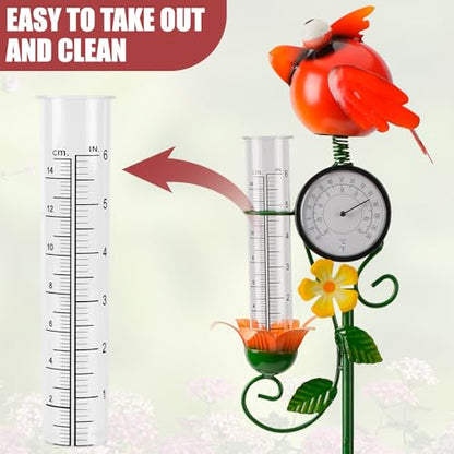 Joint Honglin Metal Adorable Bird Rain Gauge with Outdoor Temperature - color: Red