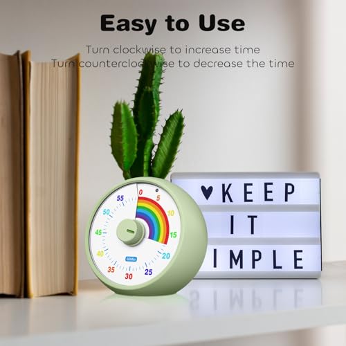 Visual Timer for Kids, 60-Minute Countdown Timer for Classroom Office Kitchen, Desk Timer Kids Time Management Tools with Silent Operation, Pomodoro Time Rainbow Pattern (Grass Green) - color: Grass Green