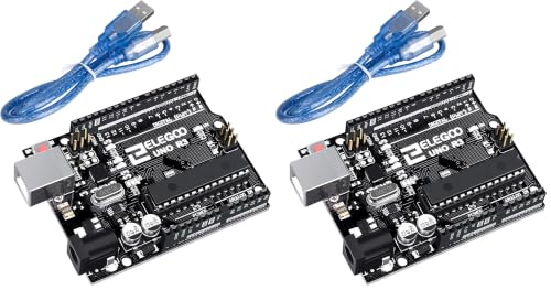 ELEGOO UNO R3 Board ATmega328P with USB Cable(Arduino-Compatible) for Arduino (Pack of 2) - size: 2.96 x 2.1 x 2.54 inch (Pack of 2)