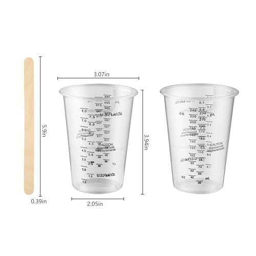 40PCS Measuring Mixing Cups, Little Cook 8oz Disposable Clear Plastic Resin Epoxy Paint Mixing Cups with 40pcs Wooden Stirring Sticks