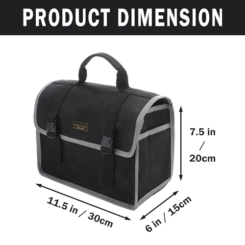 Tool Organizer Bag | 1 Large Pocket Storage Pouch & 2 Side Pockets & Canvas Handle, Heavy Duty 16oz Waxed Canvas Tote Bag, Reusable Tool Carrier for Hand Tools - 11.5"L x 6"W x 7.5"H - Black - color: Black