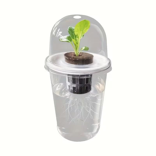 Hydroponic Seedling Cup, Plastic Self-Watering Planter with Transparent Humidity Dome, Clear Container for Root Monitoring, Suitable for Growing Vegetables, Succulents