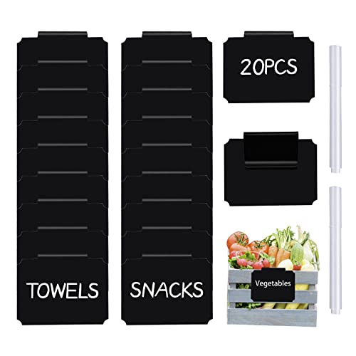20 Basket Labels Clip On, Reusable Labels for Storage Bins, Removable Chalk Labels for Containers, Kitchen Closet Baskets and Storage Basket Holders with 2 White Chalk Markers - style: Rectangular 20