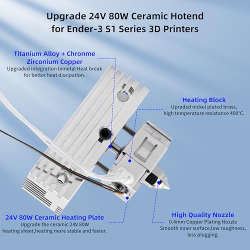 Upgrade Ender 3 S1 Pro Spriite Extruder Hotend - Ceramic Heating Hot End Kit: 80W Assembly Print Head with Heat Sink Block Bimetal Heatbreak for Ender-3 S1 Plus/CR-10 Smart Pro 3D Printer