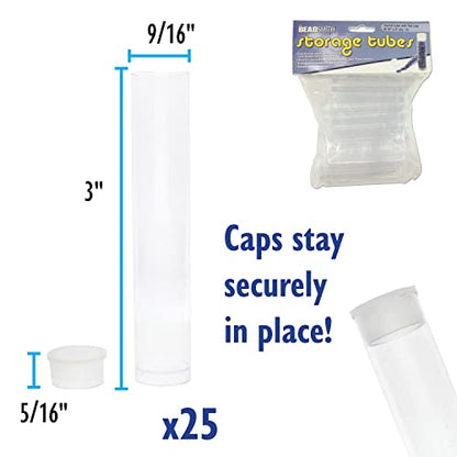 The Beadsmith Clear Plastic Tubes - 3-Inch-Long Round Tubes, 9/16 Inches in Diameter - Flat Caps - Use for Beads, Bath Salts, Wedding & Party Favors, Home or Office Storage - Bag of 25 (Pack of 2) - size: 3 x 9/16 inches (Pack of 2)
