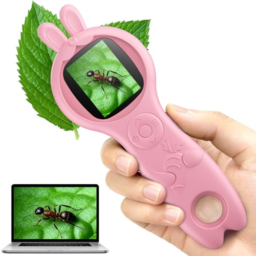 T TAKMLY Mini Pocket Digital Microscope, Macro Fixed Focus Magnifying Glass, Portable Handheld USB Digital Microscope 500x Magnification, 4X Zoom - color: Light Pink Rabbit