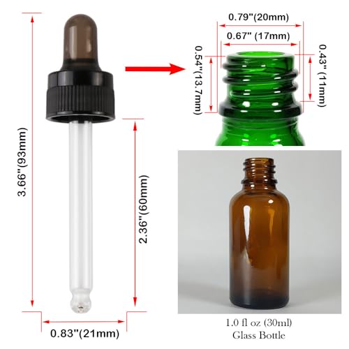 4-Pack 1 oz (30ml) Glass Dropper Tops for Essential Oil Bottles (18-415 Neck) - Round Tip, Made in Taiwan with SILASTIC™ RBL-9200-50 Silicone for Chemical Stability & Essential Oil Resistance - style: 1 oz (30ml) Round Tip