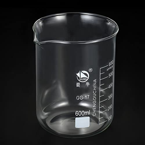 PATIKIL 600ml Low Form Glass Beaker, 3.3 Borosilicate Glass Graduated Printed Scale Measuring Cups with Spout for Kitchen Lab Liquids Transit Boiling - size: 600ml