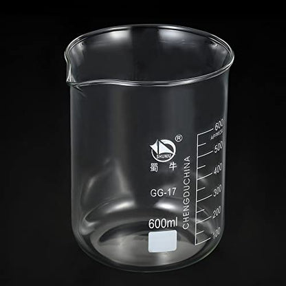 PATIKIL 600ml Low Form Glass Beaker, 3.3 Borosilicate Glass Graduated Printed Scale Measuring Cups with Spout for Kitchen Lab Liquids Transit Boiling - size: 600ml