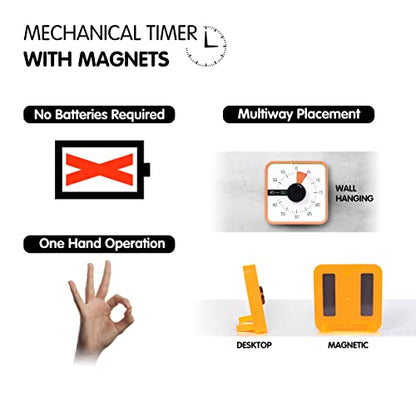 TWENTY5 SEVEN Countdown Timer 7.5 inch; 60 Minute 1 Hour Visual Timer – Classroom Teaching Tool Office Meeting, Mechanical Countdown Clock for Kids Exam Time Management Magnetic, Orange - color: Orange