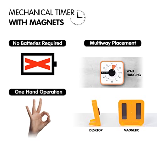 TWENTY5 SEVEN Countdown Timer 7.5 inch; 60 Minute 1 Hour Visual Timer – Classroom Teaching Tool Office Meeting, Mechanical Countdown Clock for Kids Exam Time Management Magnetic, Orange - color: Orange