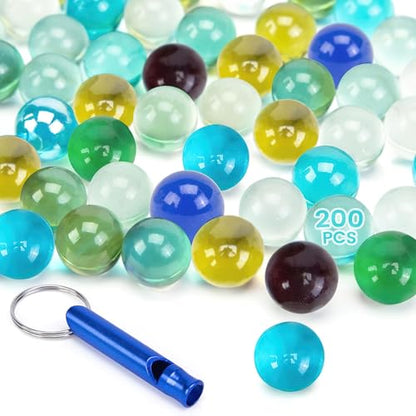 POPLAY 200PCS Marbles Bulk with Whistle, for Marbles Run and Racing Games - style: Multi-color clear marbles