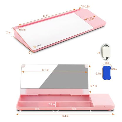 SELEAD Desktop Glass Whiteboard with Wireless Charger and Mirror, Pink - color: Pink, size: 16"x7"