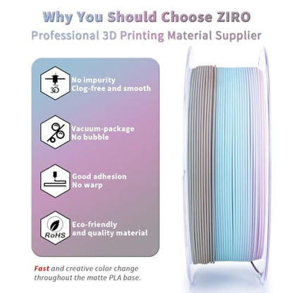ZIRO 3D Printer Filament, Fast Color Change, Matte PLA 1KG, Drift Feather - color: Drift Feather (Matte)