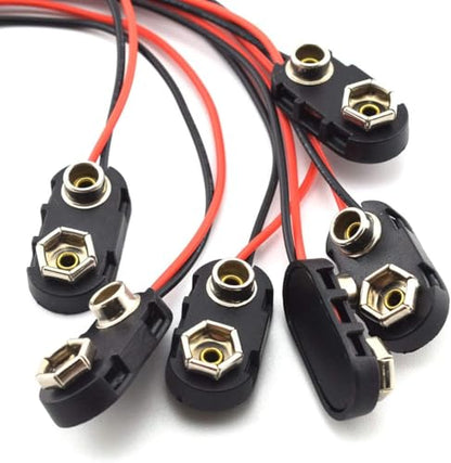 6 Pack 9V Battery Snap Connector Holder Long Cable Connection Hard Cover Black Red Holder (I Type)