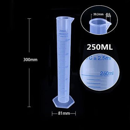 250ml Plastic Graduated Cylinker, Measuring Cylinder Graduated Cylinders Lab Supplies Laboratory Tools (Pack of 2) - size: 250 ml (Pack of 2)