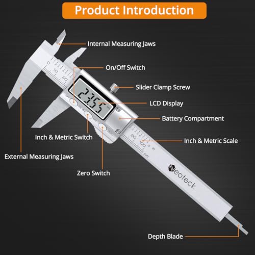 Neoteck 4 inch/100mm Digital Caliper, Stainless Steel Metal Mini Caliper