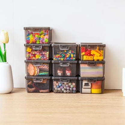 10 Pack Black Bead Organizer Box, Deep Small Stackable Snap-Lid Case - size: Black Square Small - 10 Pack