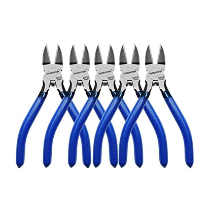 Wire Cutters 5", 5 Pack KAIHAOWIN Precision Flush Cutters Ultra Sharp Wire Cutters for Crafting Side Cutters Wire Snips Spring Loaded Dikes Wire Cutter for Jewelry Making, Blue with Black Handle - size: 5 inch