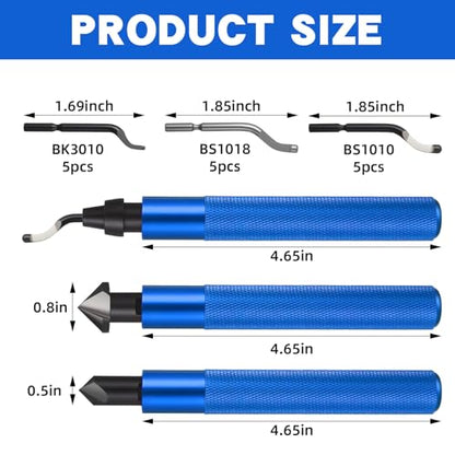 3 Pcs Hand Deburring Tool Kit 2 Countersink Hand Reamer and 1 Deburring Tool with 15 Extra High Speed Steel Swivel Blade for Metal, Resin, Aluminum, Copper, Plastic, 3D Printing, Wood (Blue) - color: Blue