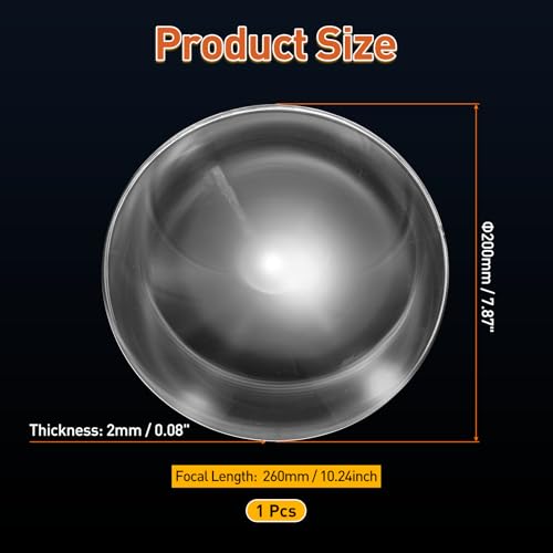 PATIKIL Acrylic Fresnel Lens, 200mm Dia, 260mm Focal Length, Transparent - size: 200mm Dia, Focal Length 260mm