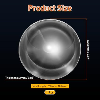 PATIKIL Acrylic Fresnel Lens, 200mm Dia, 260mm Focal Length, Transparent - size: 200mm Dia, Focal Length 260mm